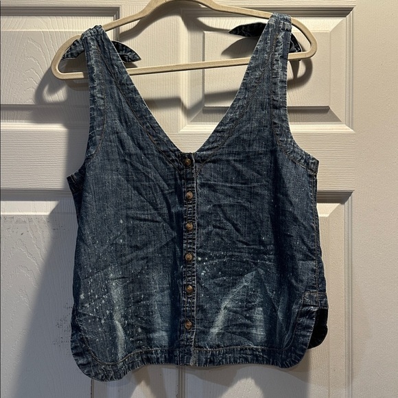 Anthropologie Pilcro Denim Tie Strap Swing Tank Top 4 Button Back Boho - Picture 8 of 9